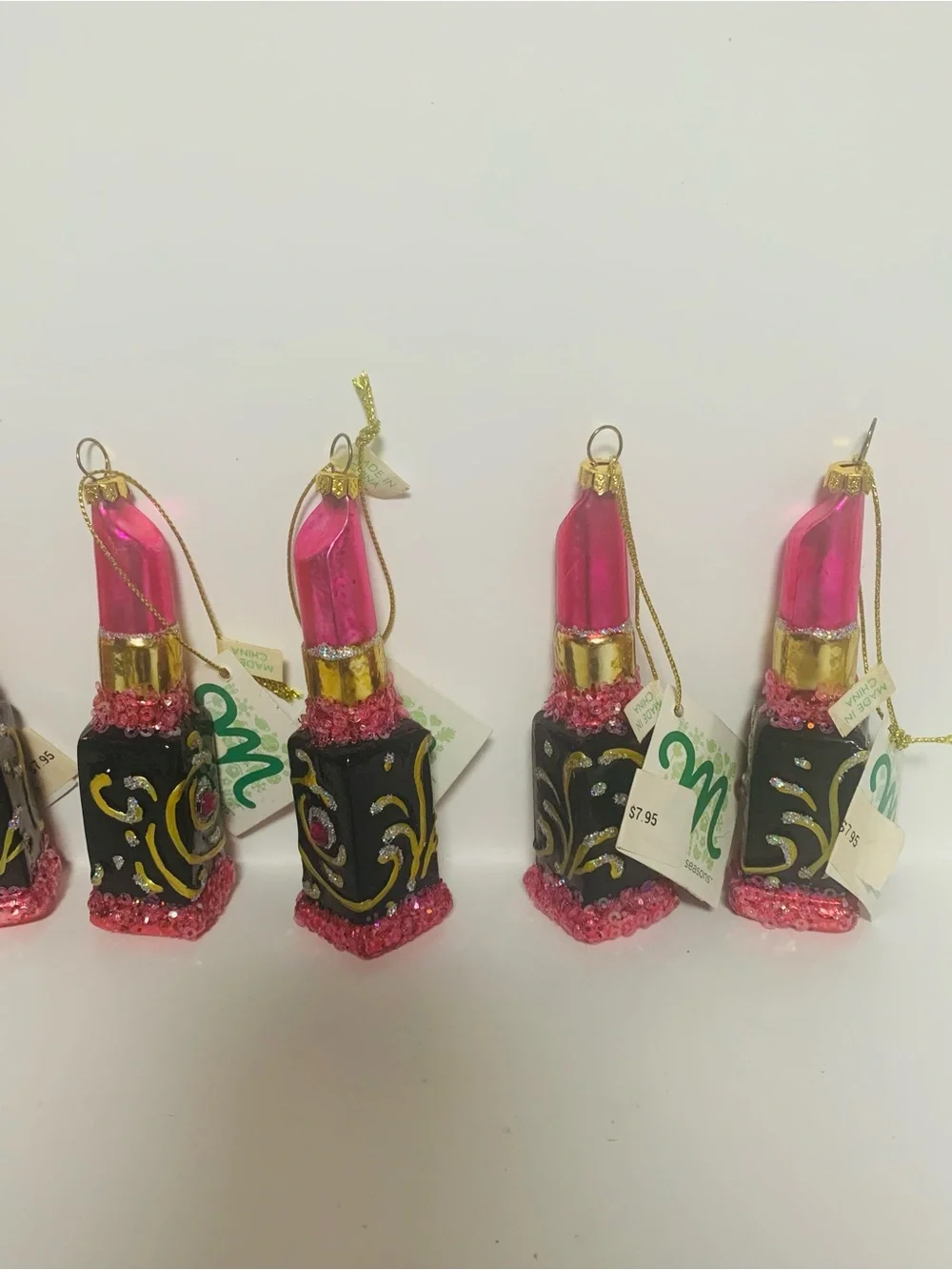 Lipstick Glass Christmas Ornament x6